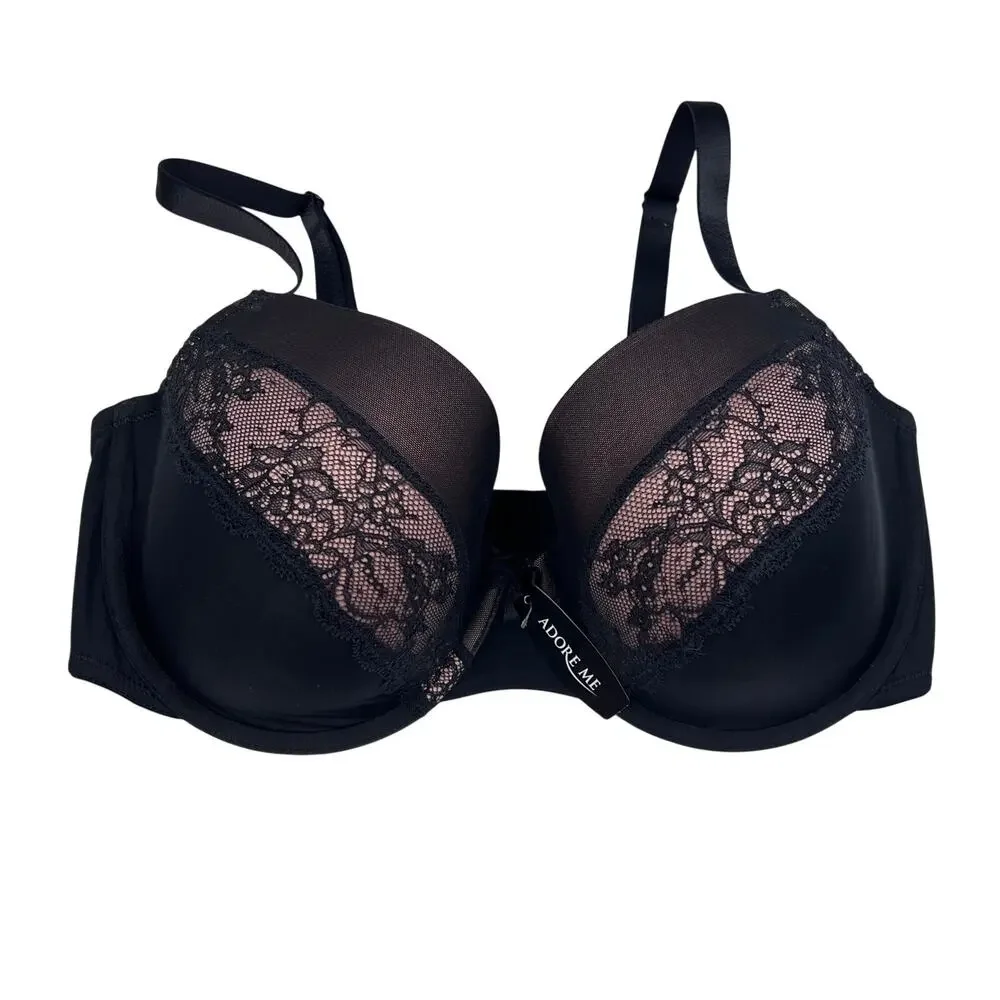 NWT Adore Me Bra Womens 34G Black Lace Plunge T-Shirt Lingerie Whimsigoth Sexy